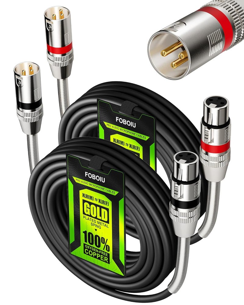 Foboiu XLR Cables 15ft 2 Pack, XLR Microphone Cable with Metal Spring SR, OFC Male to Female XL R 3-pin Balanced Shielded Mic Cable for Speaker Podcast Audio Mixer,Black - Image 1